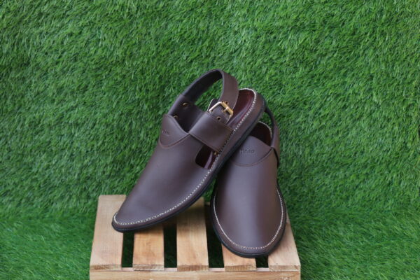 Brown Shoe Shape Peshawari Chappal - Image 2